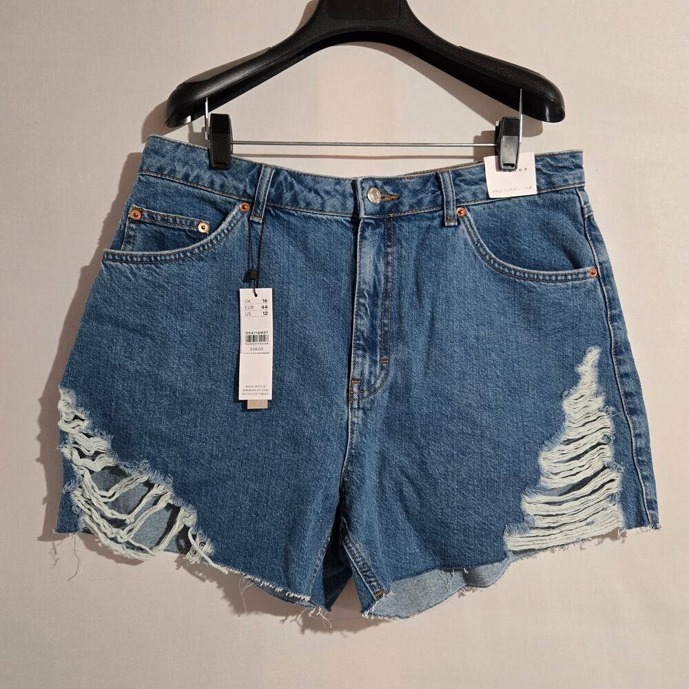 Topshop NWT Womens Distressed High Rise Cutoff Denim Shorts Size 12 Blue Jean